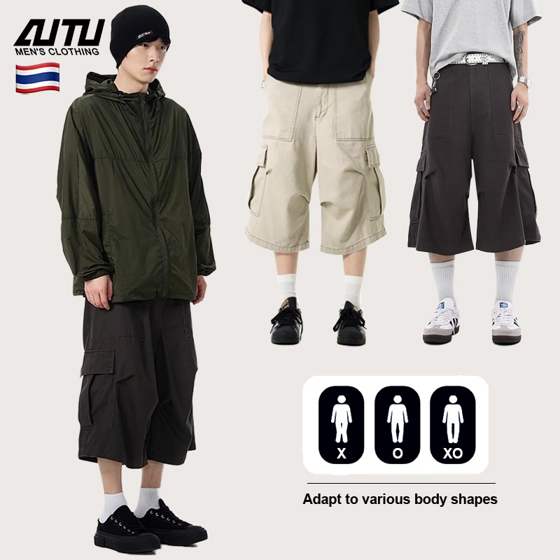 AUTU กางเกงขาสั้น ฤดูร้อน ใหม่ กระเป๋าใหญ่ กางเกง 7 ส่วน ดีไซน์เรียบง่าย สไตล์สตรีท บาง มีให้เลือก 3 สี สำหรับผู้ชายและผู้หญิง