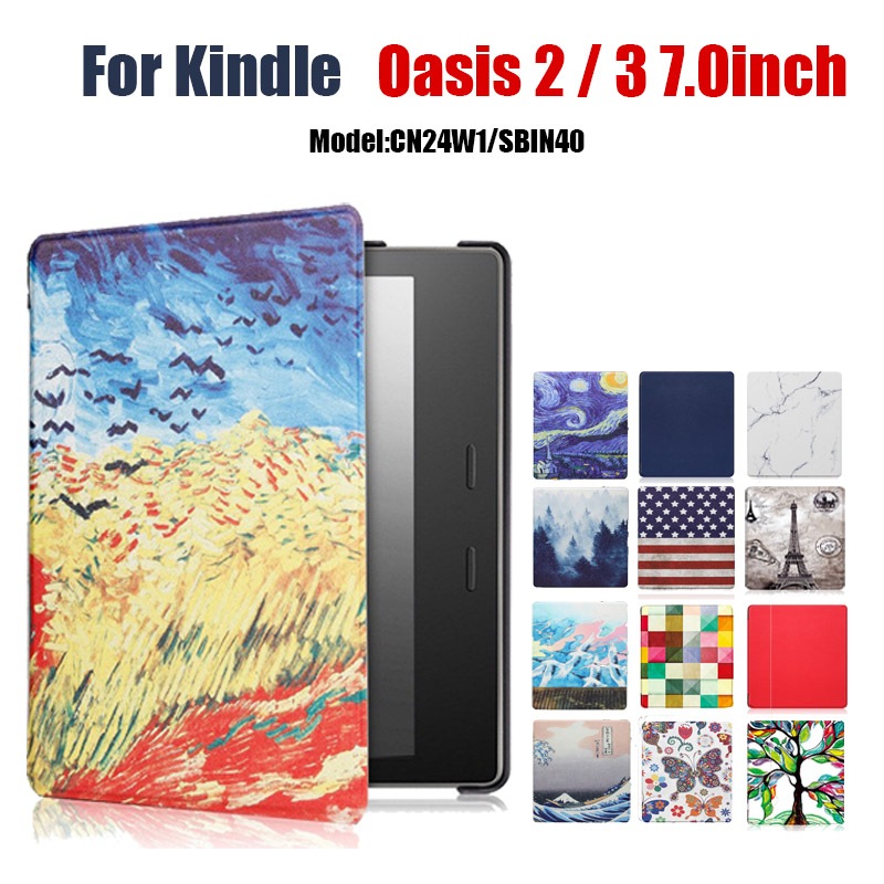 ฝาครอบหนังสําหรับ Kindle Oasis 2/3 7.0 นิ้ว Magnetic Flip E-Book Drop Case Kindle CN24W1 SBIN40 พร้อ