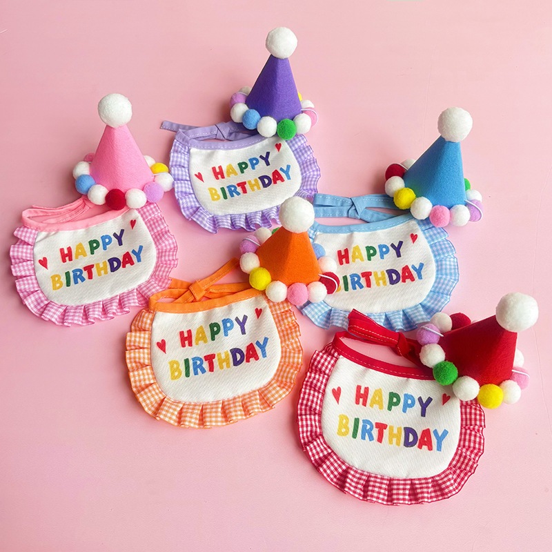 Dog Happy Birthday Bib Fuzzy Ball Hat Set Pet Birthday Party Decoration Supplies