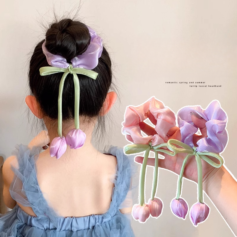 เด็กดอกทิวลิปดอกไม้ผูกผมสาวผูกหัวบอลขนาดใหญ่ลําไส้ผูกผม