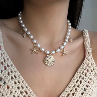 แฟชั่นเพิร์ลเชลล์ปลาดาวสังข์หัวใจหลายจี้สร้อยคอเครื่องประดับ…