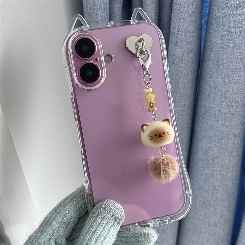 Ins Y2k Clear Cat หูเคสโทรศัพท์สําหรับ iPhone 16 15 14 13 12 11 Pro Max Plus การ์ตูนแมวจี้ซิลิโคนอ่อนนุ่ม