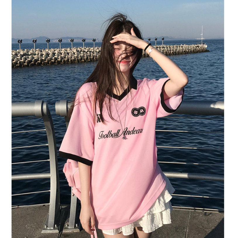 ส่งไวจากไทย TAYCEN M-2XL แขนสั้น เสื้อยืด ผู้หญิง ลายทาง เสื้อ คอวี oversize เกาหลี โอเวอร์ไซส์