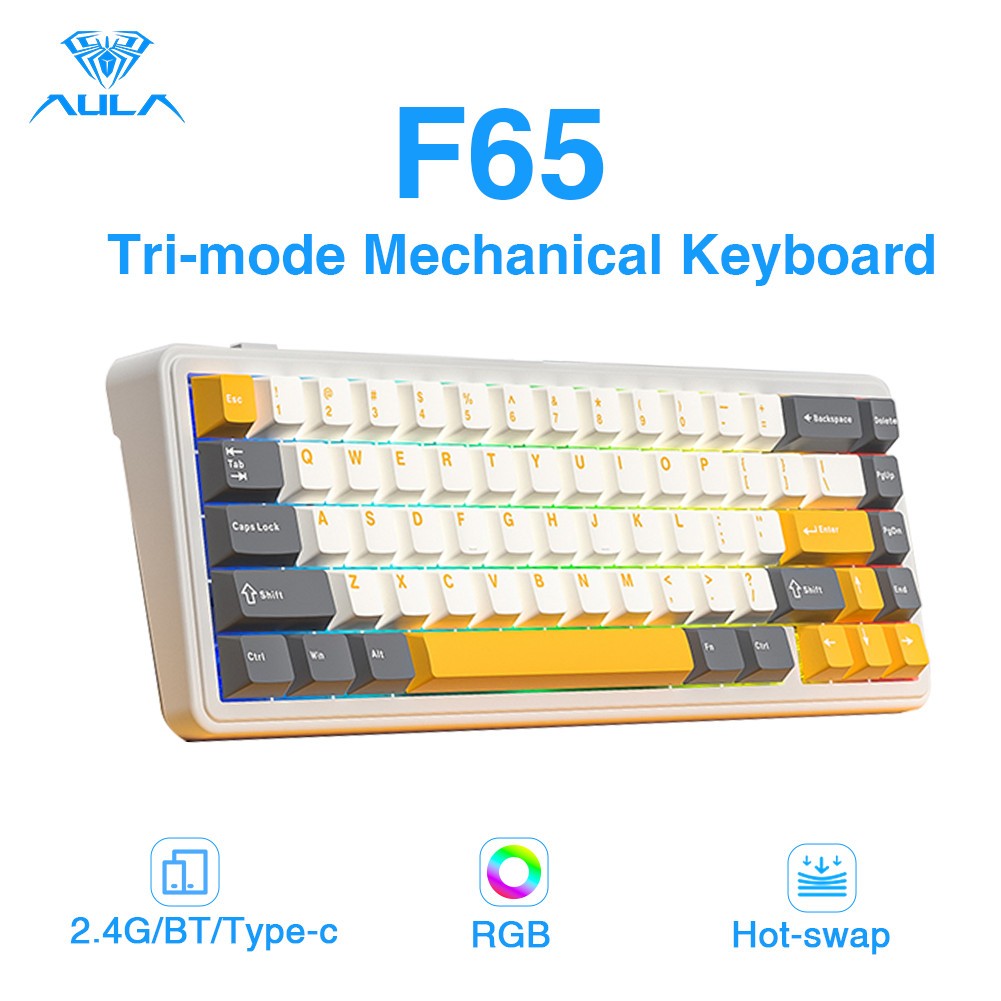 Aula F65 คีย์บอร์ดแบบกลไก 67 คีย์ Tri-mode Hot Swappable RGB Light เค้าโครง 62% รองรับ