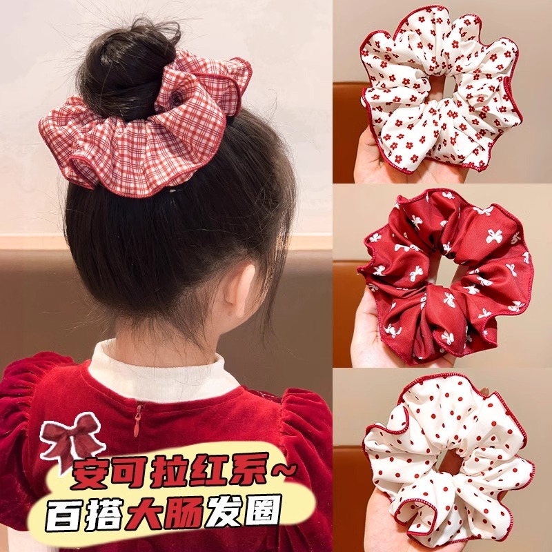 รุ วิ่งเจ้าหญิงอุปกรณ์ผมเด็กย้อนยุคสีแดงสไตล์ฮ่องกงหัวเชือกผูกบอลผมวงเชือกผมยางรัด - รูปที่ 2