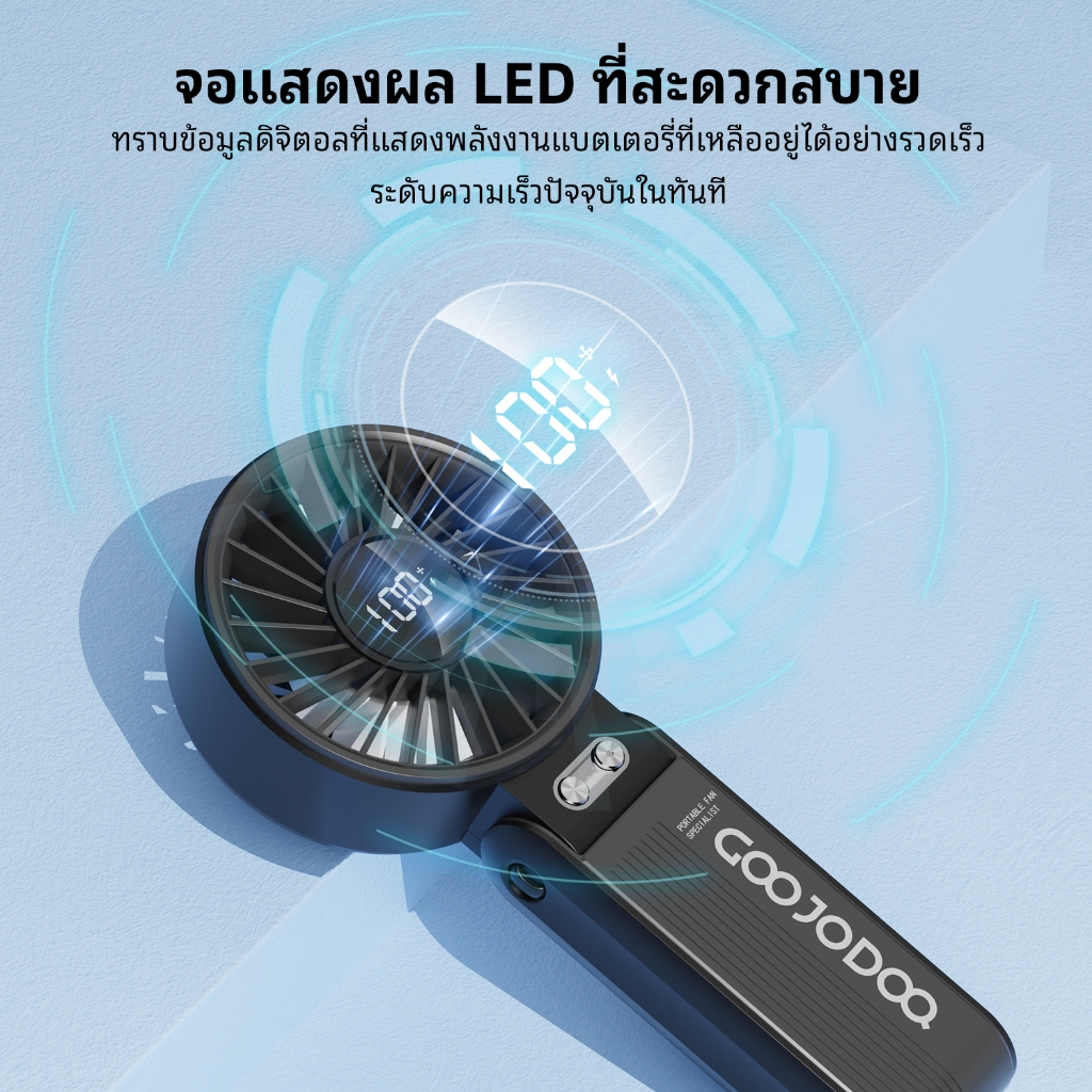 GOOJODOQ GFS003 มินิแฟน พัดลมมือถือ เงียบ การไหลของอากาศความเร็วสูง การปรับความเร็ว พัดลมคอพับ - รูปที่ 4
