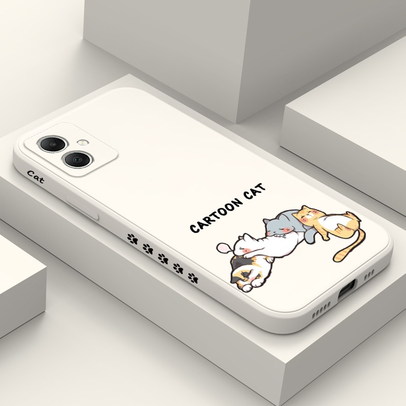 น่ารัก Sleeping Cat สําหรับ Samsung Galaxy A17 A07 A56 A36 A26 A16 A06 A15 A25 A35 A55 A05 A05S 4G 5G ซิลิโคนเหลวด้านข้างรูปแบบฝาครอบ