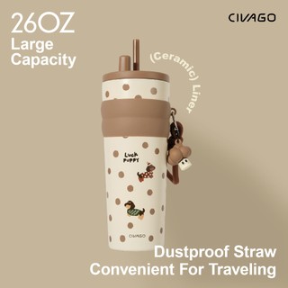 CIVAGO（26oz）Ceramic liner Stainless Steel Coffee Mug With Lid Vacuum Flask Tumbler Painting Series