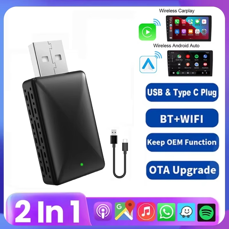 [Youyue] 2 in 1 Wire to Wireless Carplay Adapter Android Apple Auto Plug & Play การเชื่อมต่อ USB Don