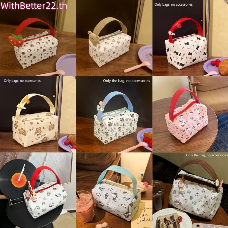 ด้วยดีกว่า หวานน่ารัก Hello Kitty กระเป๋าเครื่องสําอางมือถือขนาดใหญ่ความจุแบบพกพาผู้หญิงแฟชั่นกระเป๋าเก็บ KT แมวแต่งหน้ากระเป๋าของขวัญ TH