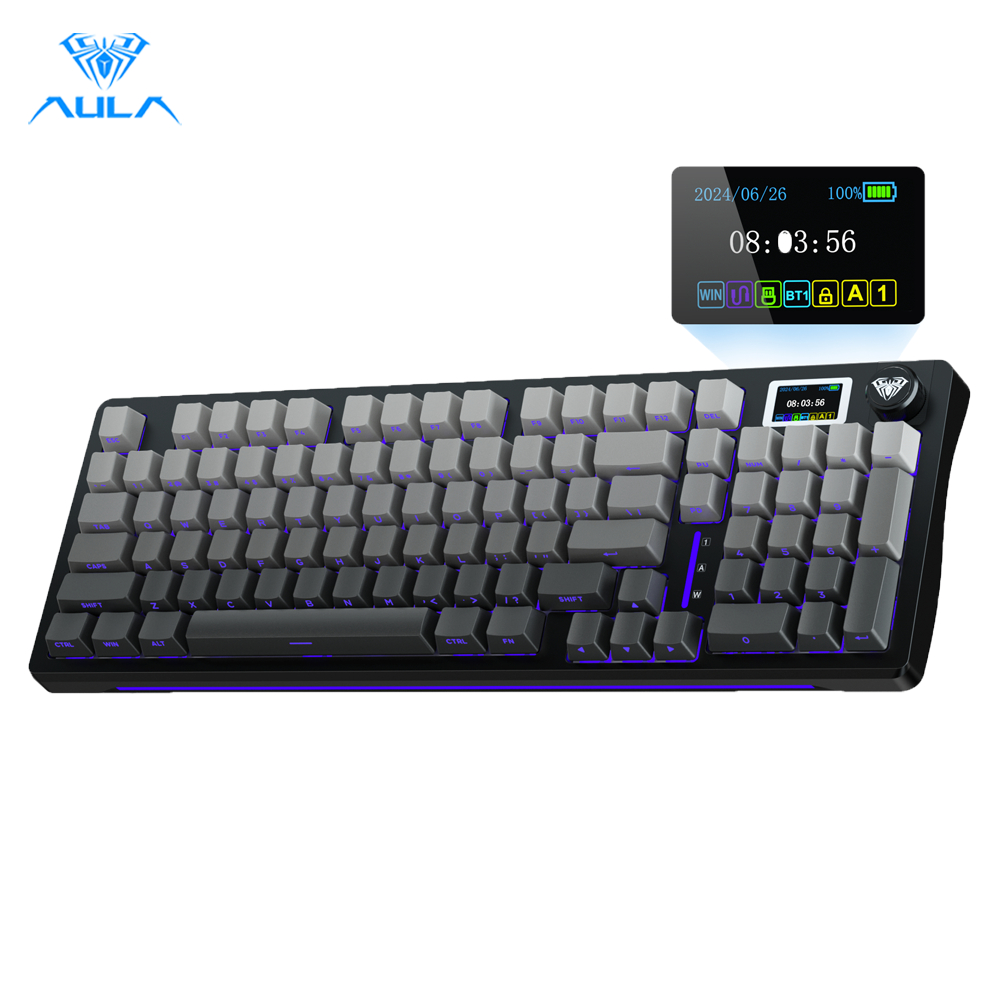 Aula F108 PRO คีย์บอร์ดแบบกําหนดเอง 108 คีย์บลูทูธ/2.4G/แบบมีสาย Hot swappable RGB light 8000mAh แบตเตอรี่คีย์บอร์ดเกมสํานักงาน