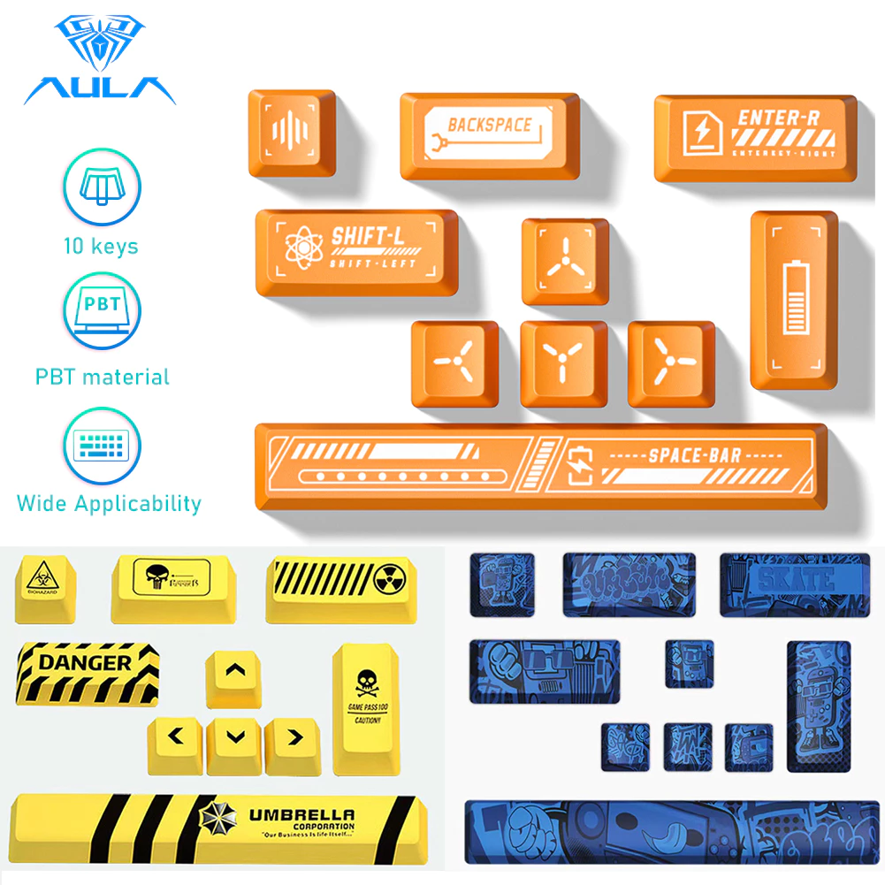 Aula PBT ปุ่มกดคีย์บอร์ด 10 คีย์ 3 สี คุณภาพสูง ถอดออกได้ กันลื่น ทนต่อการสึกหรอ