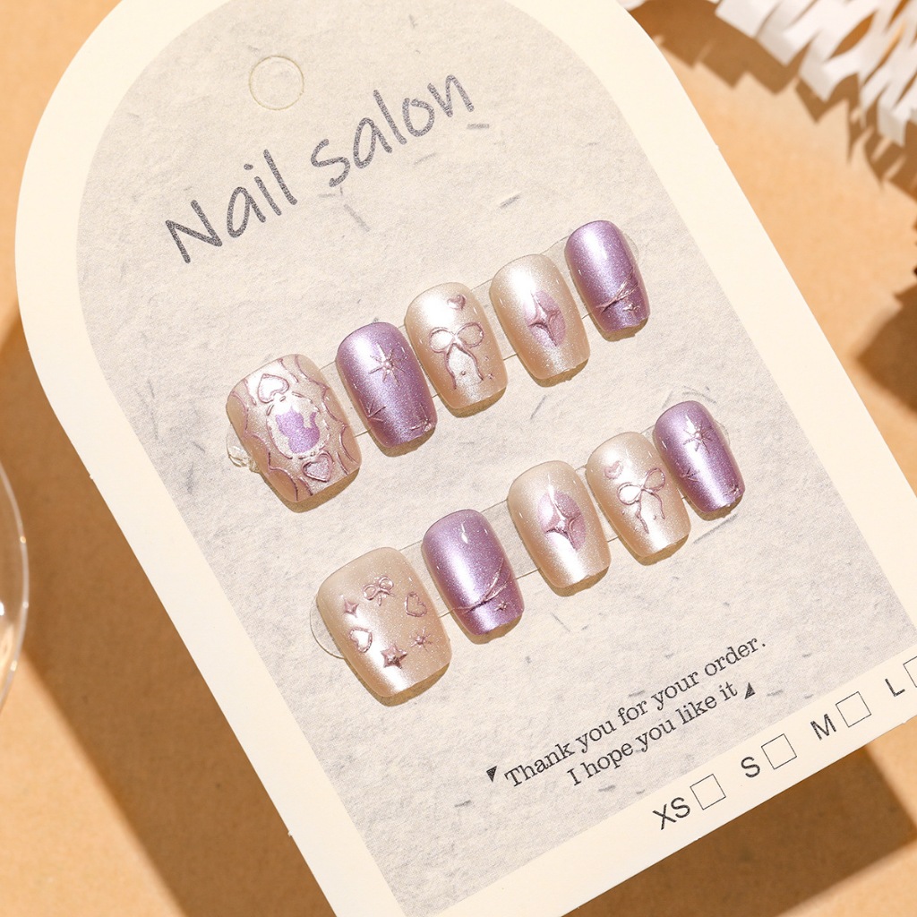 CilpChic10 ชิ้น Cats Eye เล็บปลอมกาวเยลลี่ XS/S/M ขนาดสั้นกลางบัลเล่ต์เล็บออกแบบ COD - รูปที่ 6