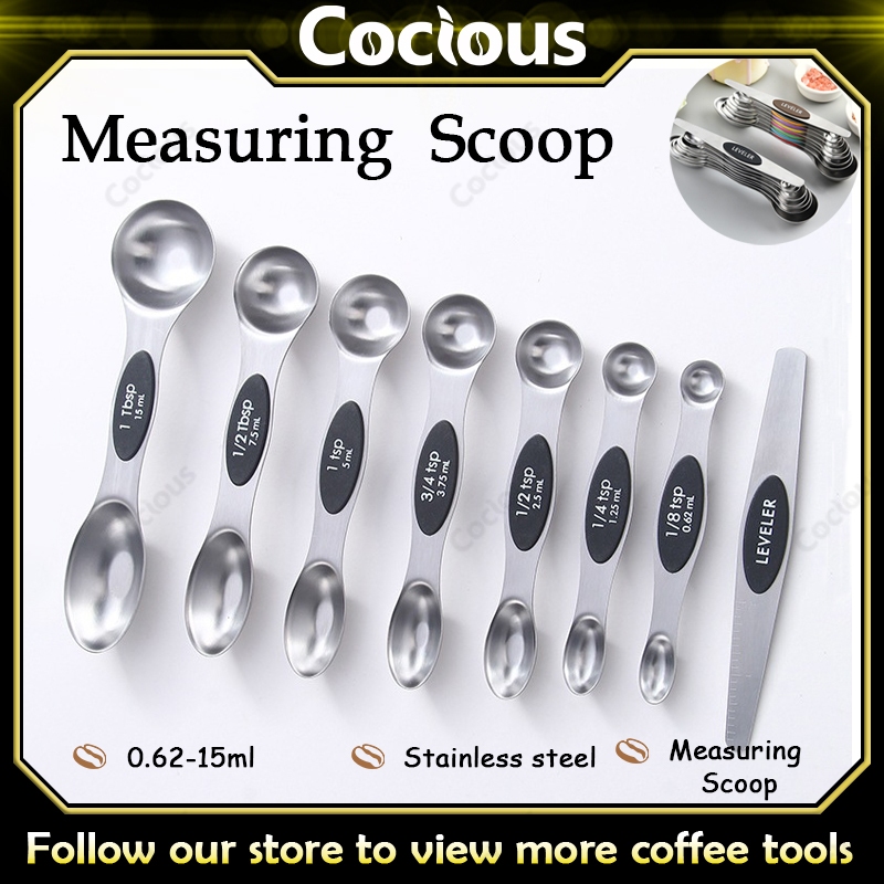 Cocious 9 Pieces Magnetic Measuring Spoons Set 9ชิ้นช้อนตวงแม่เหล็กชุดสแตนเลสสองด้านวางซ้อนกันได้ช้อนชาสําหรับห้องครัวทําอาหารเครื่องมืออบสนิมหลักฐานแข็งแรง
