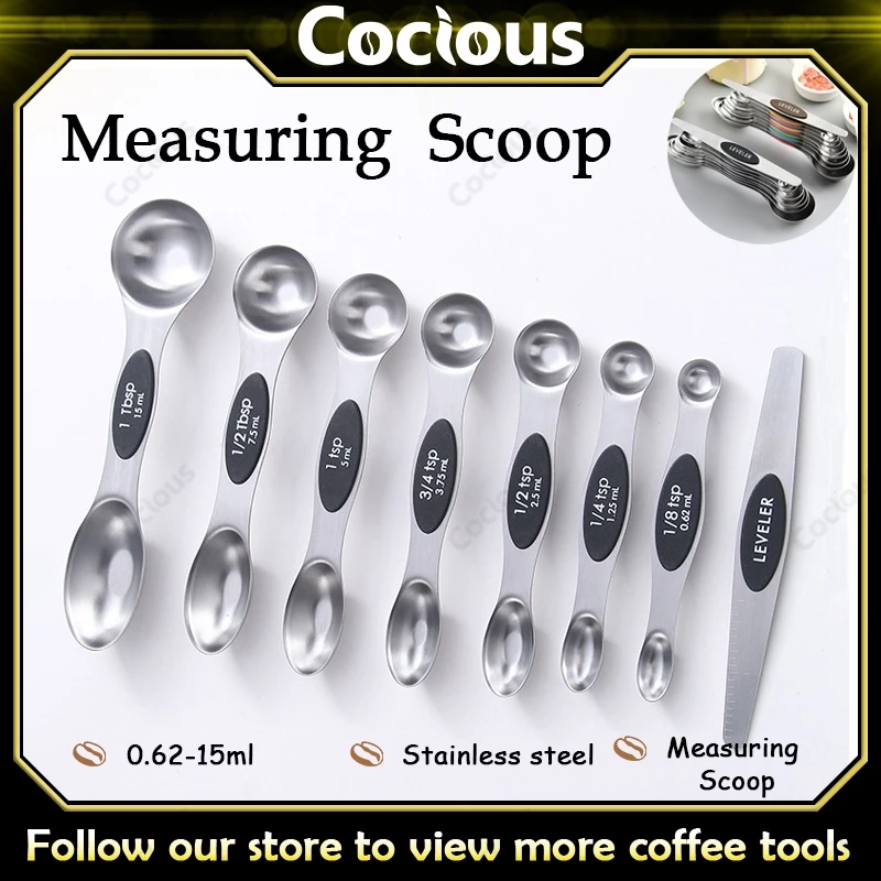 Cocious 9 Pieces Magnetic Measuring Spoons Set 9ชิ้นช้อนตวงแม่เหล็กชุดสแตนเลสสองด้านวางซ้อนกันได้ช้อนชาสําหรับห้องครัวทําอาหารเครื่องมืออบสนิมหลักฐานแข็งแรง