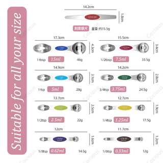 Cocious 9 Pieces Magnetic Measuring Spoons Set 9ชิ้นช้อนตวงแม่เหล็กชุดสแตนเลสสองด้านวางซ้อนกันได้ช้อนชาสําหรับห้องครัวทําอาหารเครื่องมืออบสนิมหลักฐานแข็งแรง