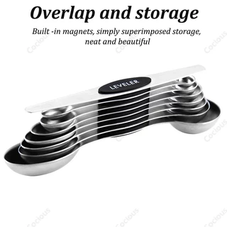 Cocious 9 Pieces Magnetic Measuring Spoons Set 9ชิ้นช้อนตวงแม่เหล็กชุดสแตนเลสสองด้านวางซ้อนกันได้ช้อนชาสําหรับห้องครัวทําอาหารเครื่องมืออบสนิมหลักฐานแข็งแรง