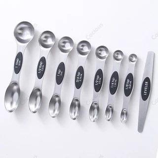 Cocious 9 Pieces Magnetic Measuring Spoons Set 9ชิ้นช้อนตวงแม่เหล็กชุดสแตนเลสสองด้านวางซ้อนกันได้ช้อนชาสําหรับห้องครัวทําอาหารเครื่องมืออบสนิมหลักฐานแข็งแรง