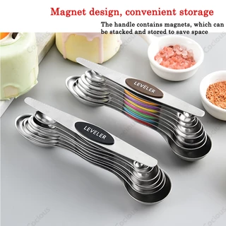 Cocious 9 Pieces Magnetic Measuring Spoons Set 9ชิ้นช้อนตวงแม่เหล็กชุดสแตนเลสสองด้านวางซ้อนกันได้ช้อนชาสําหรับห้องครัวทําอาหารเครื่องมืออบสนิมหลักฐานแข็งแรง