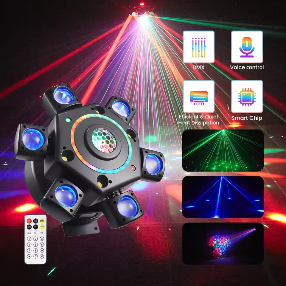 150w Beam หัวมือถือ 6 แขน Bee Eye Moving Head Light RGBW หมุน Disco Ball DMX DJ Party ไนท์คลับเวที L