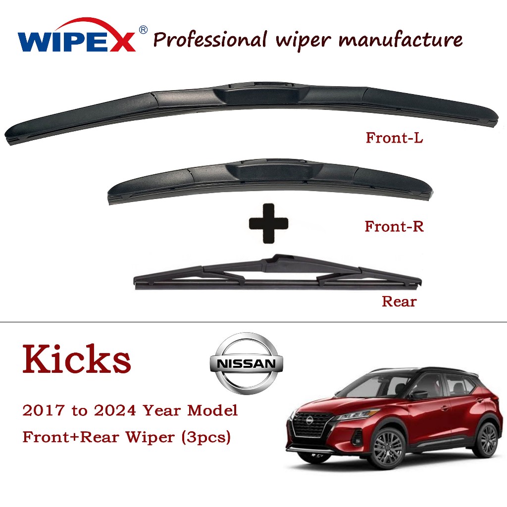 (คุณภาพ) Nissan KICKS ด้านหน้า + ด้านหลัง 3 ชิ้นใบปัดน้ําฝนสําหรับ 2017-20124 KICKS รถ Window Wipers