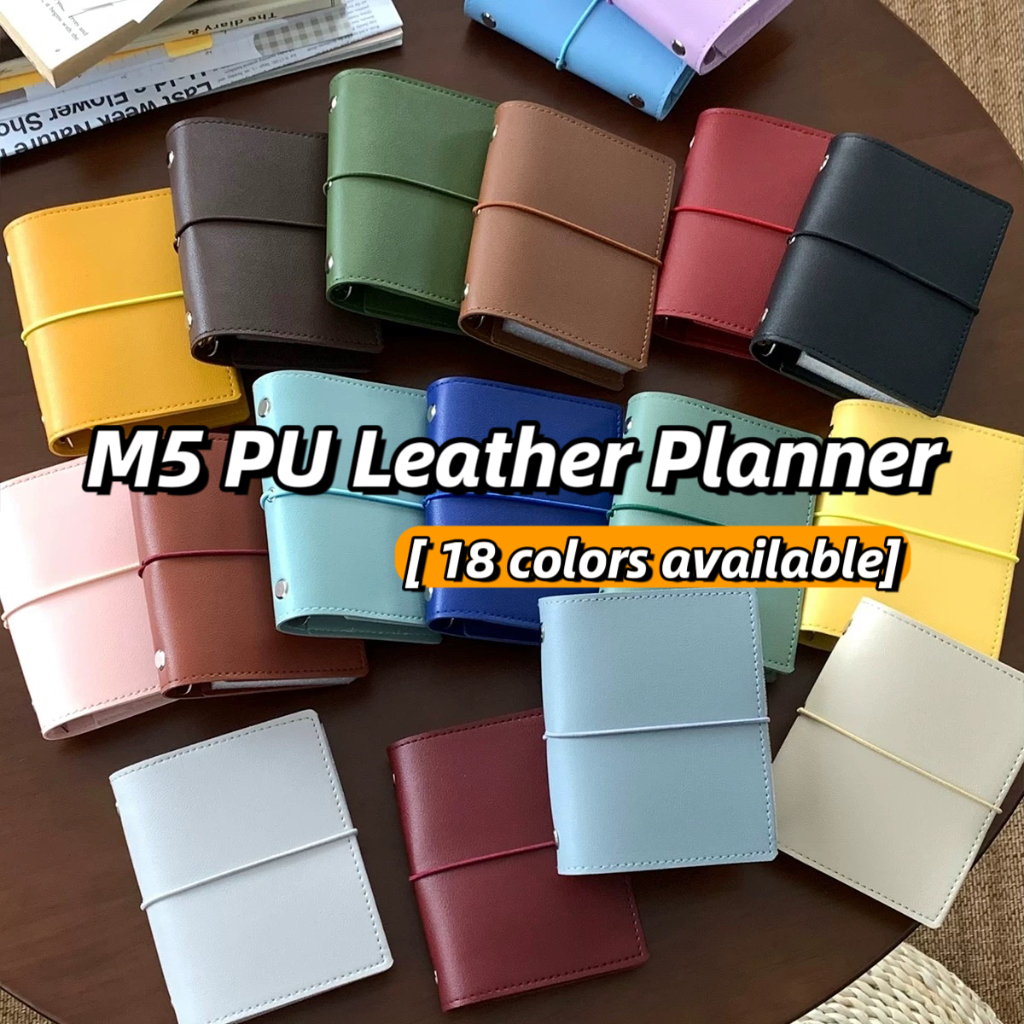 M5 ขนาด 18 สีหนัง PU 5 แหวนหลวมโน้ตบุ๊ค Mini A8 แหวน Binder Planner ฝาครอบ