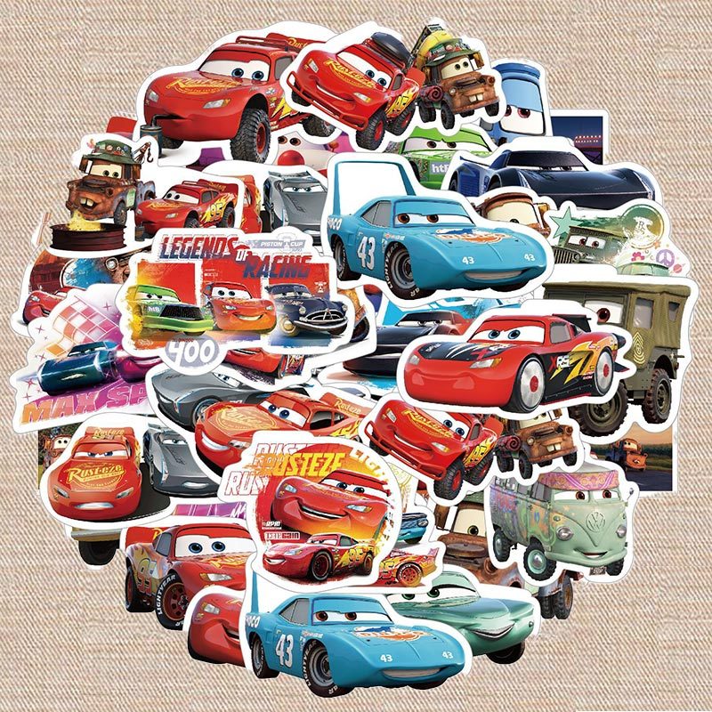 50 ชิ้น Disney ภาพยนตร์ Lightning McQueen รถยนต์สติกเกอร์กันน้ํา Graffiti ของเล่นเด็กของขวัญ