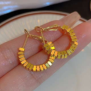 [GG] ต่างหูสี่เหลี่ยมเล็กสีทองสไตล์ใหม่หญิงสแควร์ต่างหูห่วงเ…