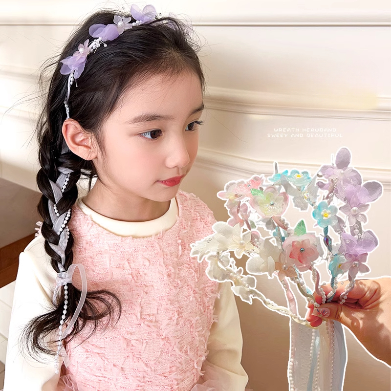 เด็ก Garland Bule ที่คาดผม Streamer 2025 ใหม่เจ้าหญิงผีเสื้อถักอุปกรณ์เสริมผม