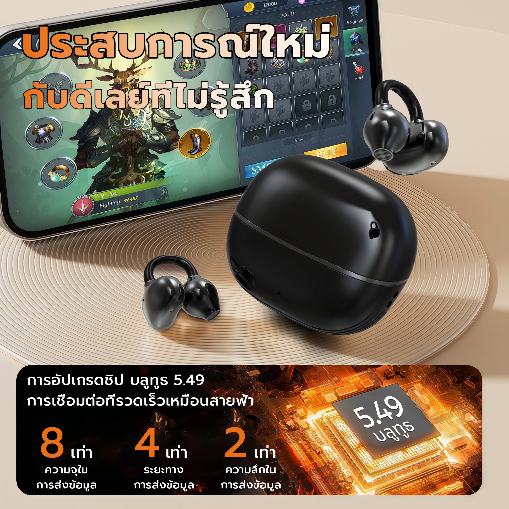 KY TECH KY66 หูฟังแบบหนีบหู, การออกแบบ C-bridge, เทคโนโลยีการฟังแบบเปิดหู, การจดจำซ้าย-ขวาอัตโนมัติ, เสียงสเตอริโอระดับ HiFi, การควบคุมแบบสัมผัส IPX5 กันความร้อนด้วยบลูทูธ 5.49, คลิปหนีบหูไม่รู้สึกเมื่อสวมใส่