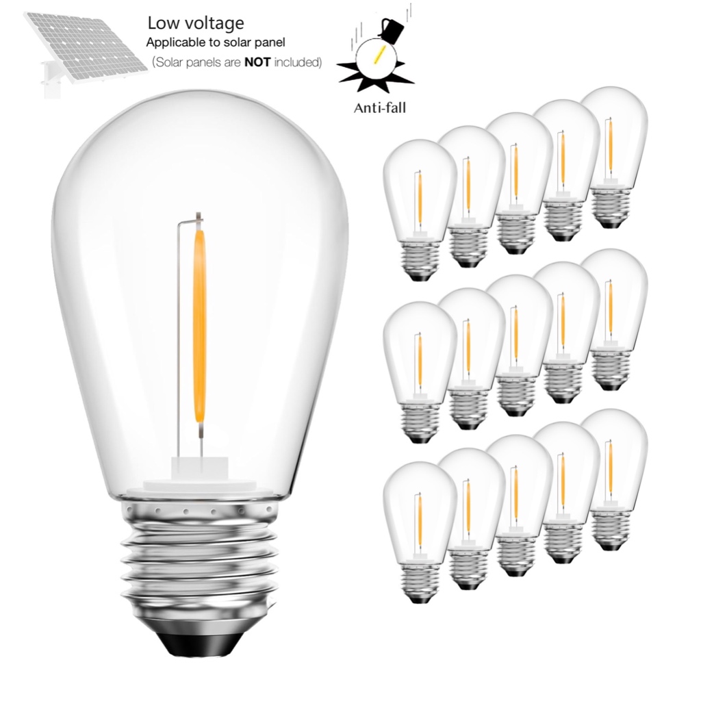 หลอดไฟทดแทน LED S14 แรงดันต่ํา (DC 3V) พร้อมฐาน E27 สําหรับไฟสตริงพลังงานแสงอาทิตย์กลางแจ้ง ชัดเจน