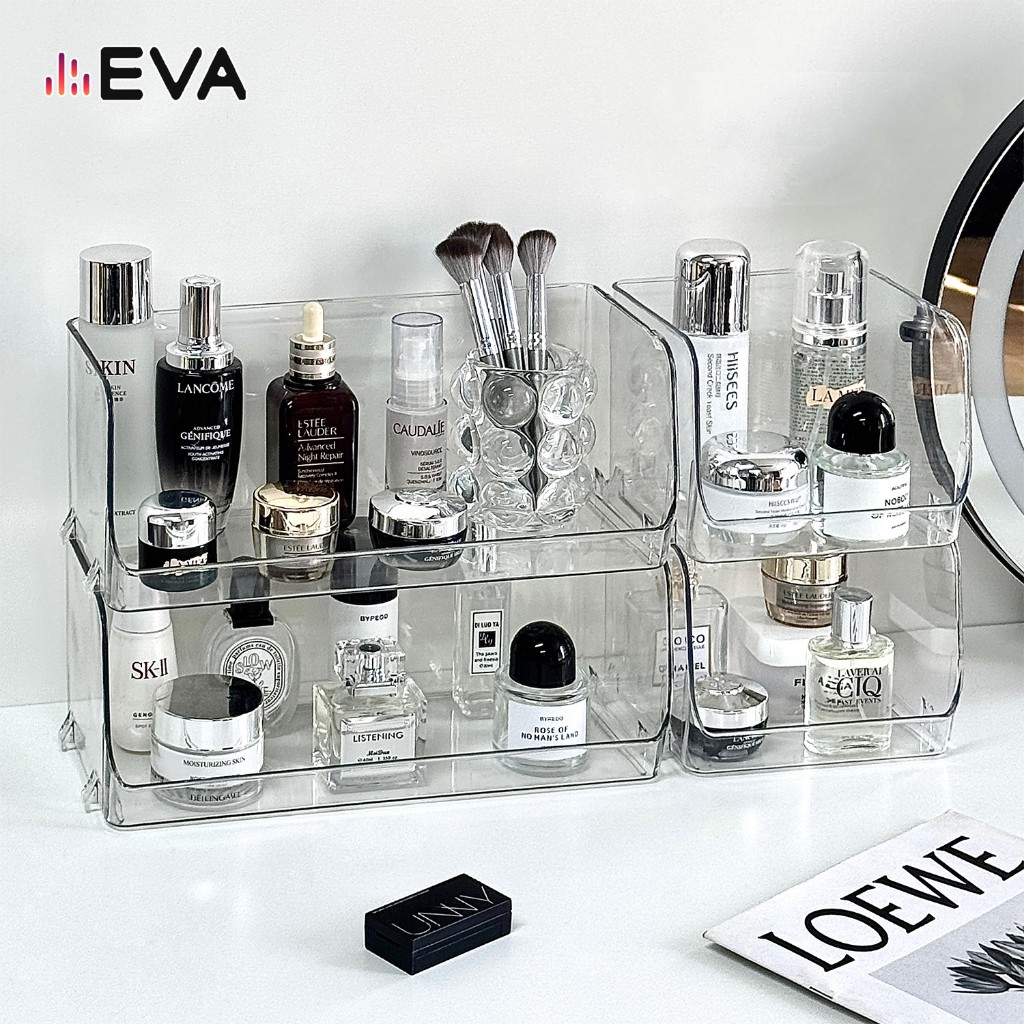 【EVA】【จัดส่งจากกรุงเทพ】กล่องเก็บเครื่องสําอางแบบตั้งโต๊ะพร้อมชั้นเก็บของบนเคาน์เตอร์สามารถวางซ้อนกันได้สําหรับการจัดเก็บ