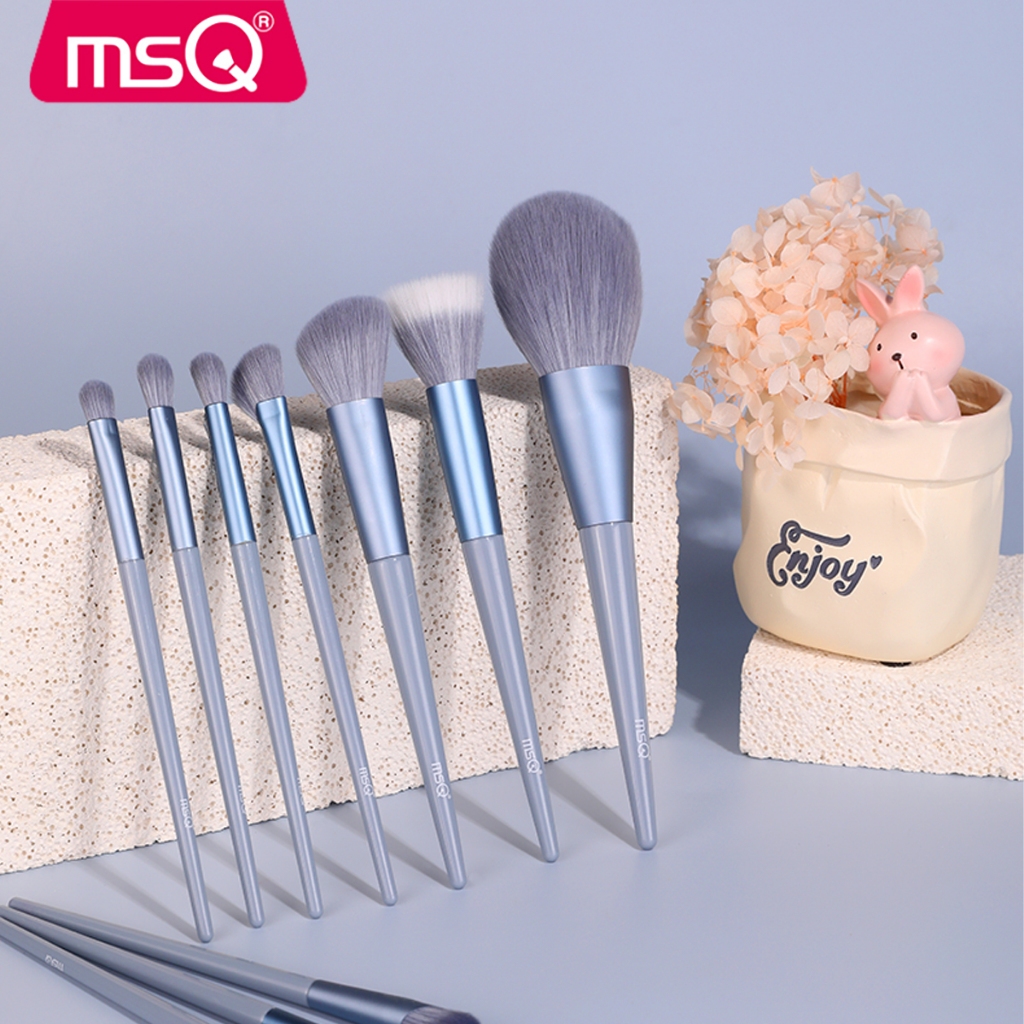 MSQ10 ชิ้นชุดแปรงแต่งหน้าสีน้ําเงินเข้มพร้อมกระเป๋า Pu สามเณรแปรงอายแชโดว์ Dotting แปรงผมนุ่มแบบพกพาเครื่องมือแต่งหน้า