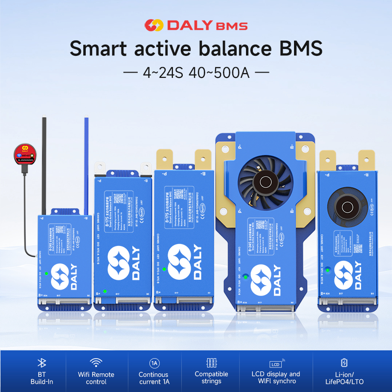 DALY ใหม่ SMART BMS 4-24S 40-400a 12v 24v 48v 36v 60v 72v Lifepo4 BMS พร้อม 1A Balancing function Built In Bluetooth Li-ion 40a 60a 80A 100A 150A 200A 16A 15S 250S 15S 20S 15S 30S 15S