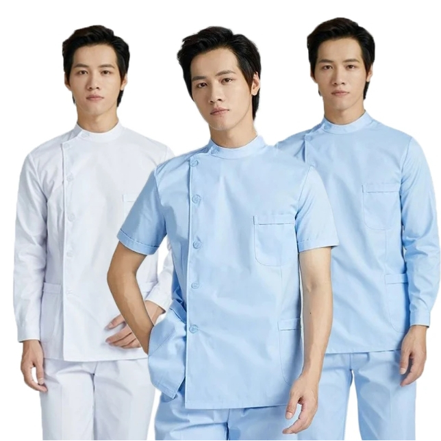 ชุดพยาบาลชาย ชุดสครับทางการแพทย์สําหรับผู้ชายเสื้อแจ็คเก็ตพยาบาลแขนยาวแบบสั้นเสื้อหมอทันตแพทย์