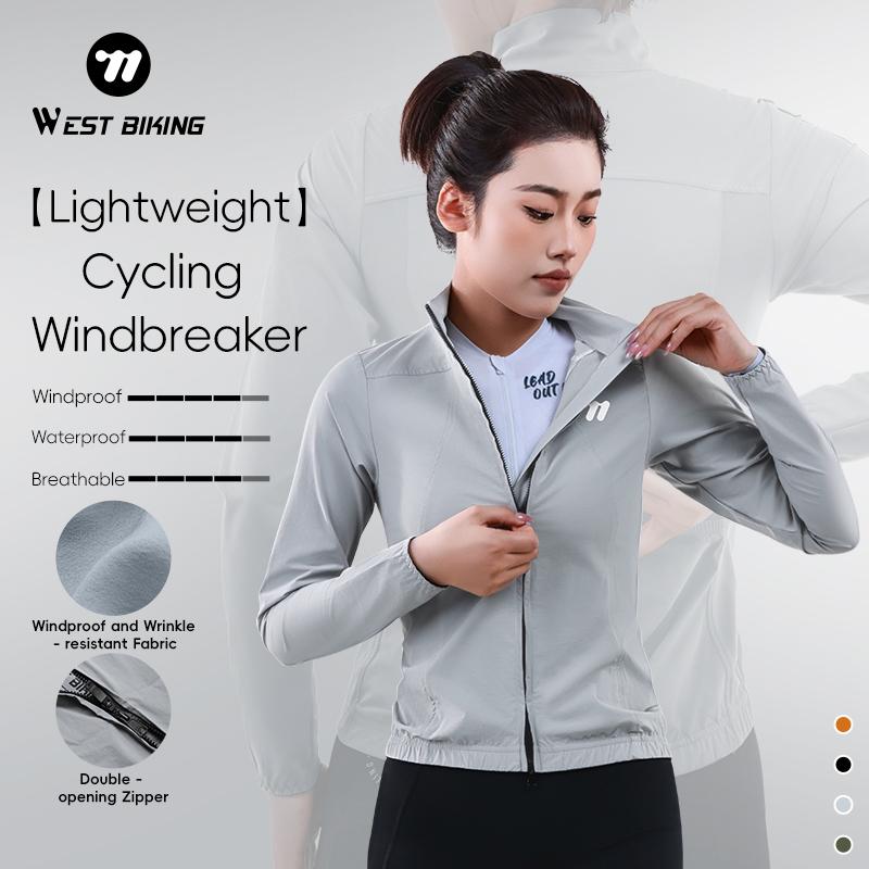 WEST BIKING น้ําหนักเบาเสื้อกันลมขี่จักรยานผู้หญิงบางชุดขี่จักรยานระบายอากาศจักรยานเสือภูเขาWindproofกันน้ําด้านบน