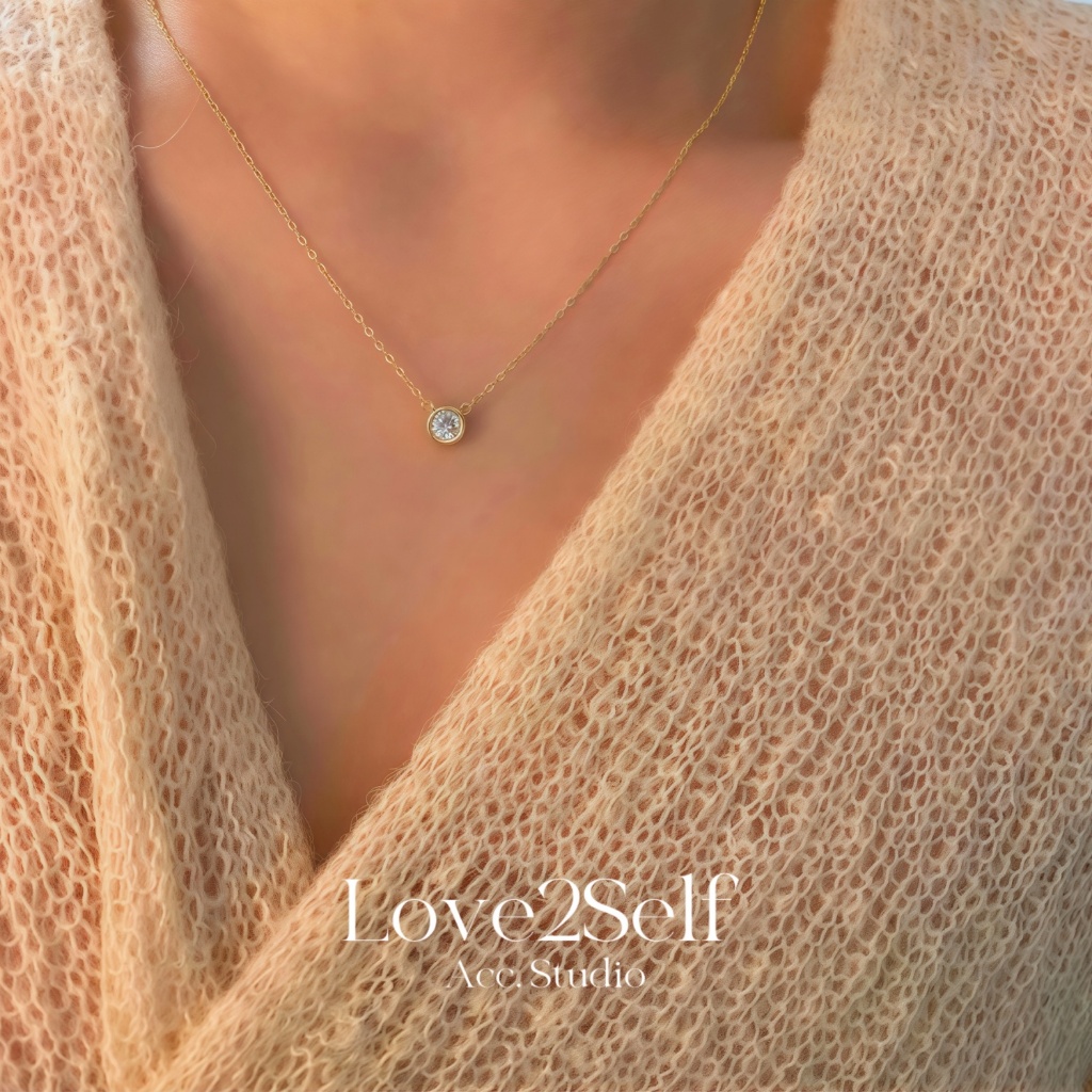 Love2Self X117 Minimalist Singe Gold Zirconia สร้อยคอผู้หญิง Non Tarnished สแตนเลสผู้หญิง Chockker