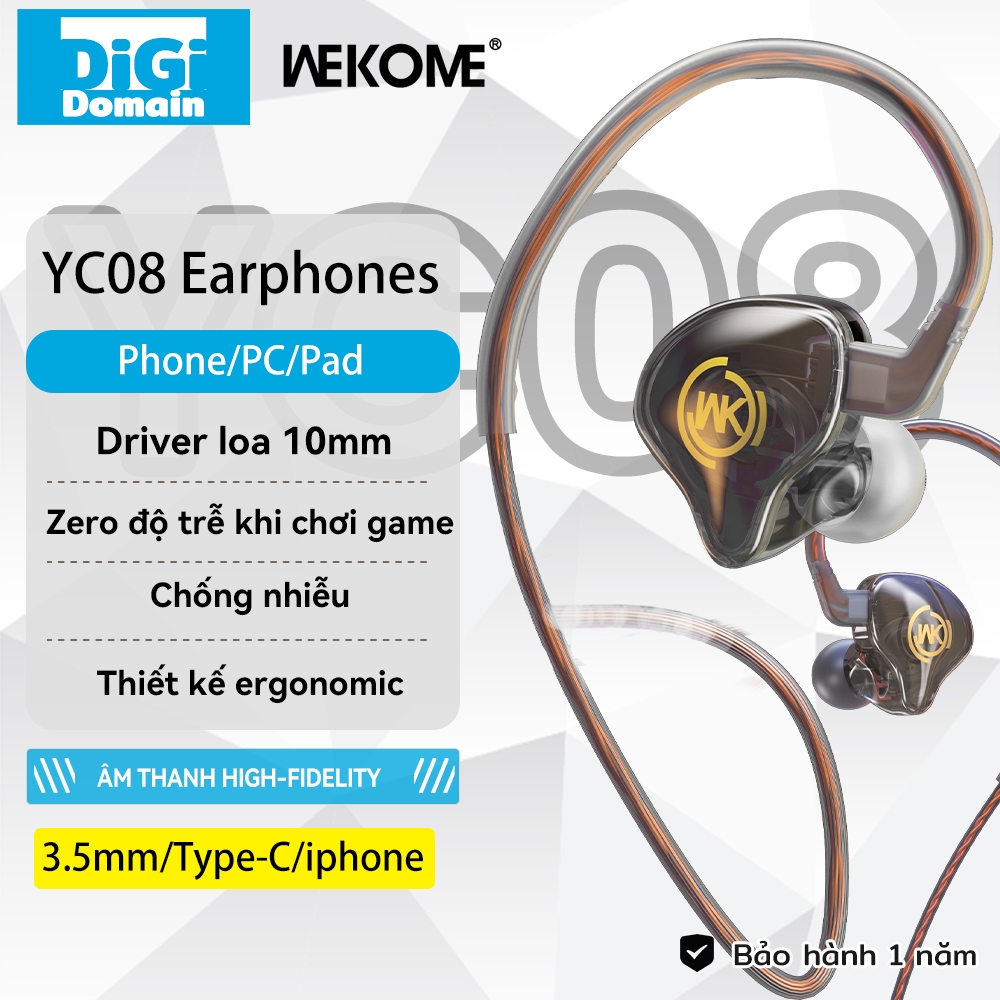 Digi WEKOME Wired Hi-Fi Bass หูฟังไมโครโฟนหูฟังสําหรับเล่นเกมเบสหูฟังกีฬา YC08