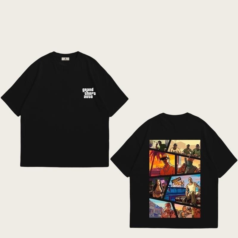 เวอร์ชั่นเกาหลี แบบ Unisex ขนาดใหญ่พิเศษ เสื้อยืด GTAการพิมพ์ อ่อนนุ่ม สะดวกสบาย ผ้า เสื้อสบายสำหรับผู้ชายและผู้หญิง เสื้อยืดคอกลม