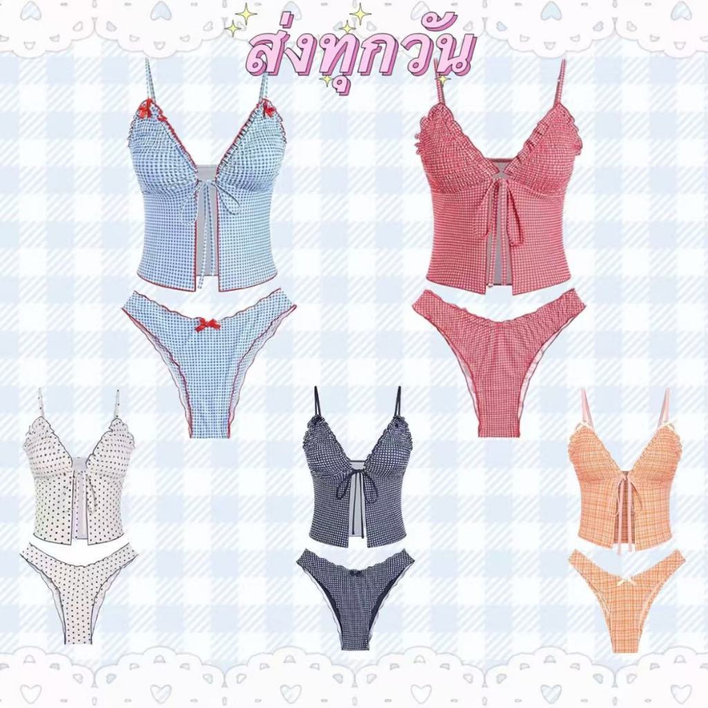 🎀บิกินี่ทูพีซ ชุดว่ายน้ำเซ็กซี่ มีฟองน้ำ แต่งโบว์ หลากสไตล์ เนื้อผ้าใส่สบาย