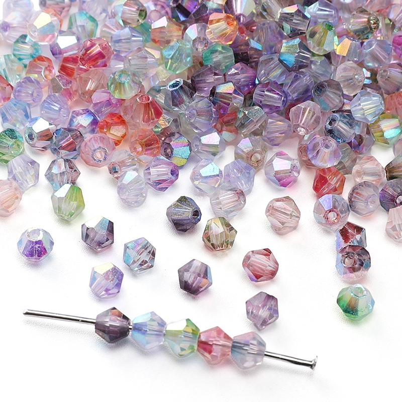 [4 มม.] ประกายคริสตัลลูกปัด Aurora Double-Pointed ลูกปัด Faceted สีสัน Spacer ลูกปัดสําหรับ DIY สร้อยข้อมือเครื่องประดับทําอุปกรณ์