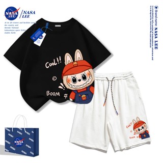 NASA ชุดเสื้อยืดแขนสั้นผ้าฝ้ายสีดำสำหรับเด็ก ลายตัวการ์ตูนน่…