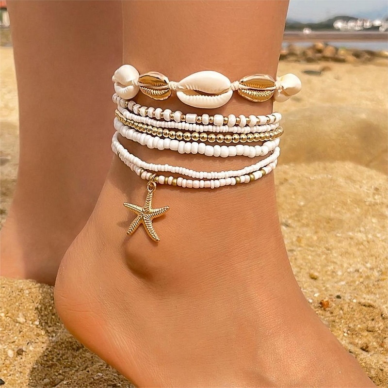 แฟชั่น Boho เปลือกปลาดาวลูกปัดสร้อยข้อเท้าเครื่องประดับชายหาดผู้หญิงวันหยุดของขวัญอุปกรณ์เสริม