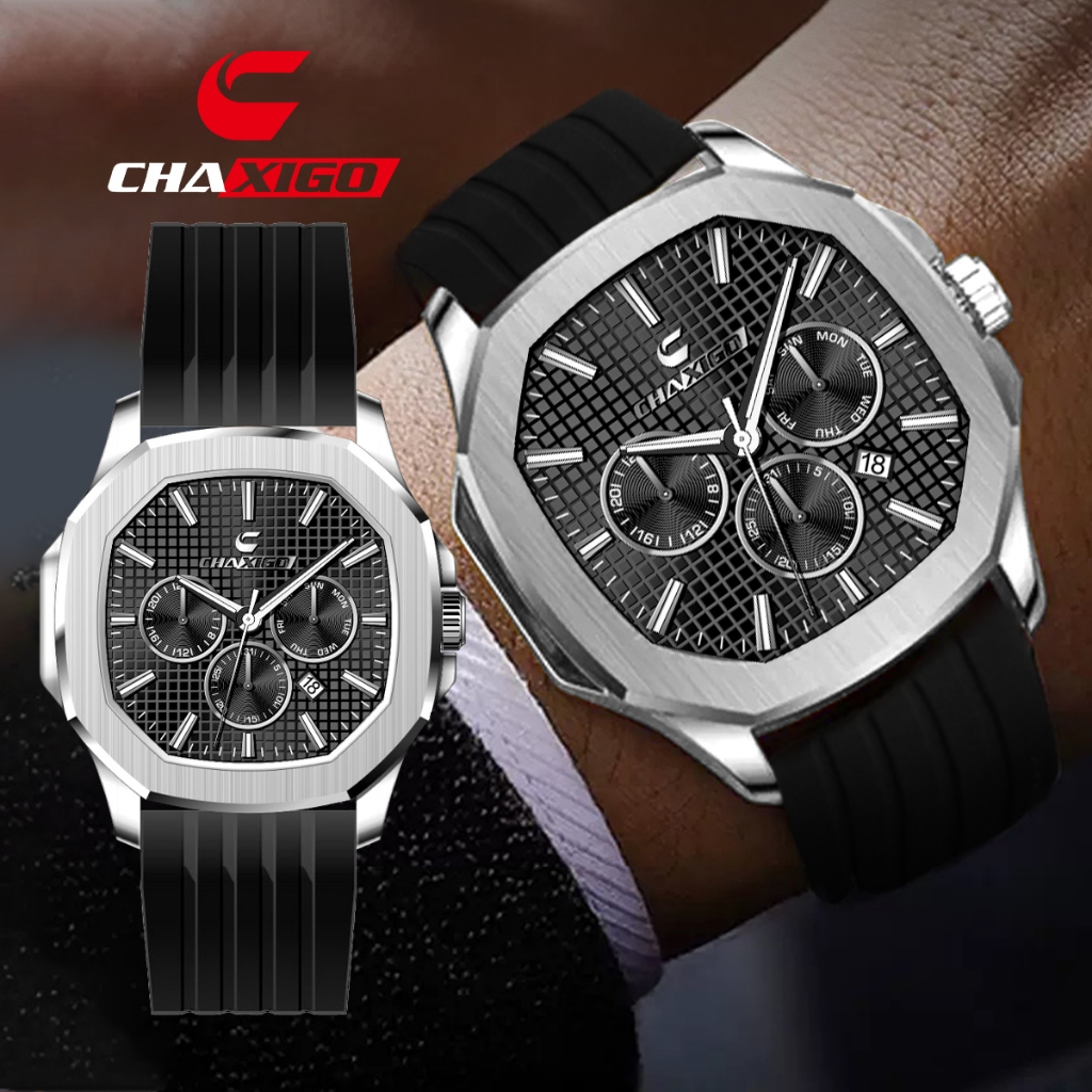 CHAXIGO นาฬิกาผู้ชาย กันน้ำ 100% คุณภาพสูง ดีไซน์หรูหรา สายซิลิโคน สไตล์ลำลอง พร้อมส่ง รุ่น 6545Gsongkran