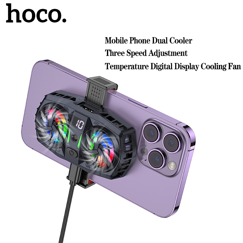 Hoco GM36 โทรศัพท์มือถือ Dual Cooler ปรับความเร็วสามอุณหภูมิจอแสดงผลดิจิตอลพัดลมระบายความร้อนโทรศัพท์คูลเลอร์โทรศัพท์มือถือระบายความร้อนสําหรับมือถือ 4.5-7 นิ้ว