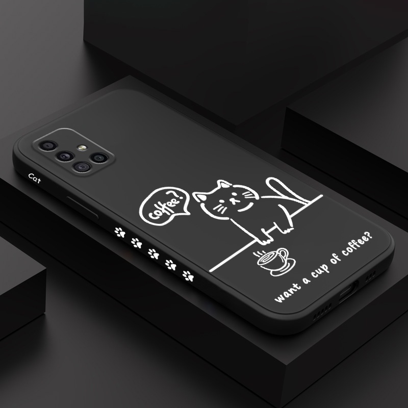 SAMSUNG Creative Line Coffee Catเคสโทรศัพท์สําหรับSamsung Galaxy A71 A51 A31 A21S A72 A52 A52S A42 A