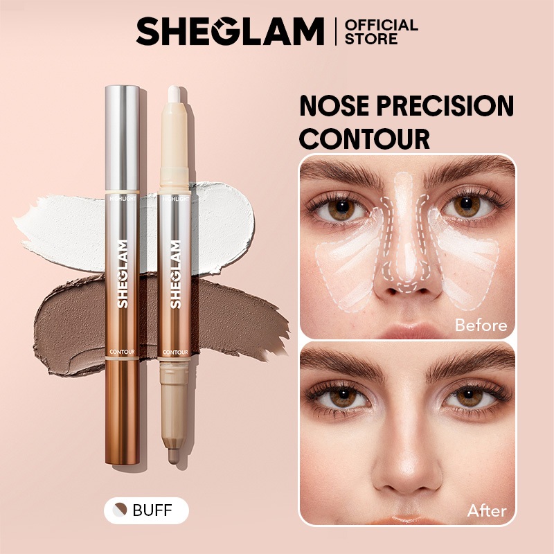 SHEGLAM 2 In 1 Fine Line Nose Contour & Highlighter ปากกา Non-Greasy 4 สี Face Bronzer ปากกาแต่งหน้า
