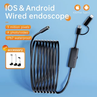 An112 IOS & Android 2 in1 แบบมีสายกล้องเอนโดสโคปอุตสาหกรรมกันน้ํากล้องตรวจสอบ Borescope สําหรับซ่อมรถยนต์/ซ่อมท่อ/ตรวจสอบเครื่องปรับอากาศ/sewer