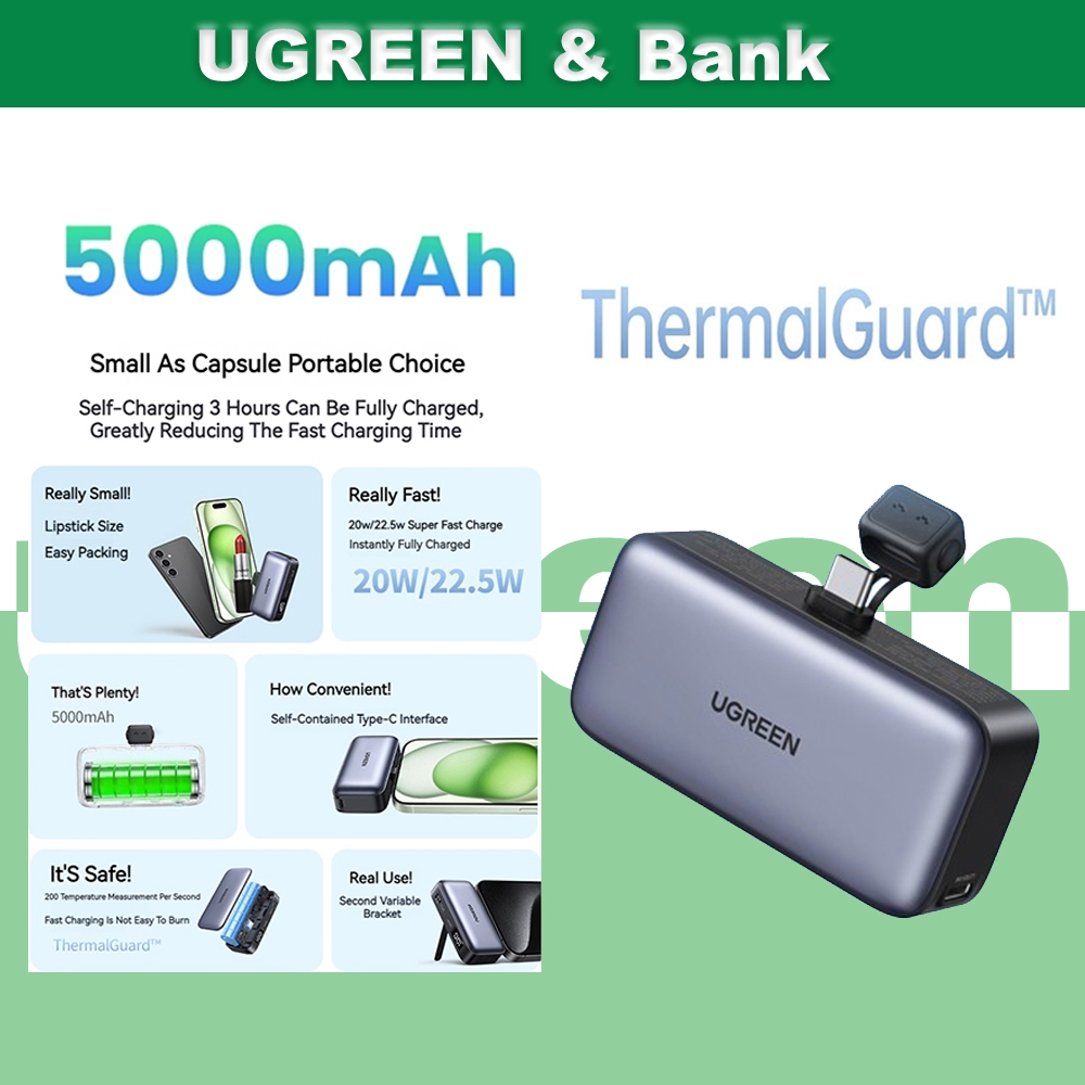 Ugree n 5000mAh 20W/22.5W พร้อม power bank Type-C ดีไซน์ชิ้นเดียวพร้อมปลั๊ก Type-C