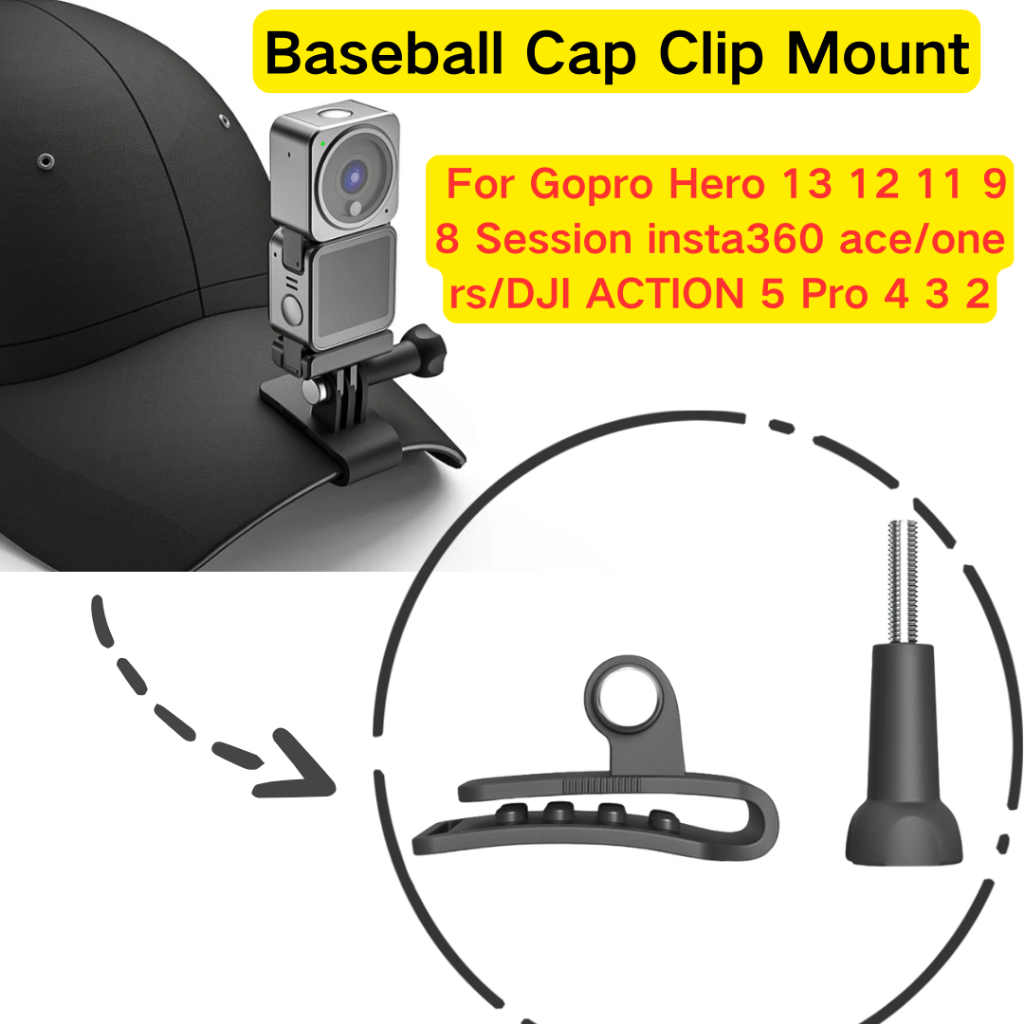 Quick เบสบอลหมวกคลิป Mount Fast Clamp สําหรับ Gopro Hero 13 12 11 9 8 Session insta360 ace/one rs/DJI Action 5 Pro 4 3 2 SJ4000 SJCAM Action กล้องอุปกรณ์เสริม